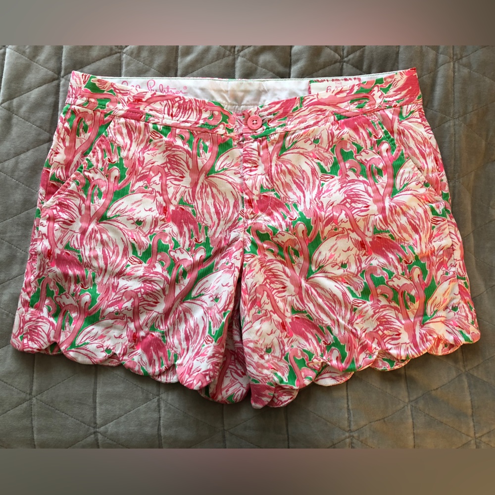 Lilly Pulitzer Buttercup Shorts in "Pink Colony" Printed Flamingos, Size 6